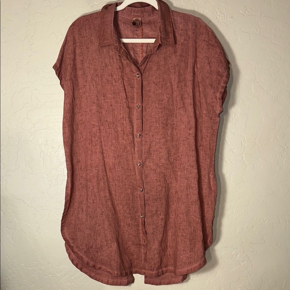 Xcvi 100% linen button front cap sleeve side split tunic top  size large - Picture 1 of 8